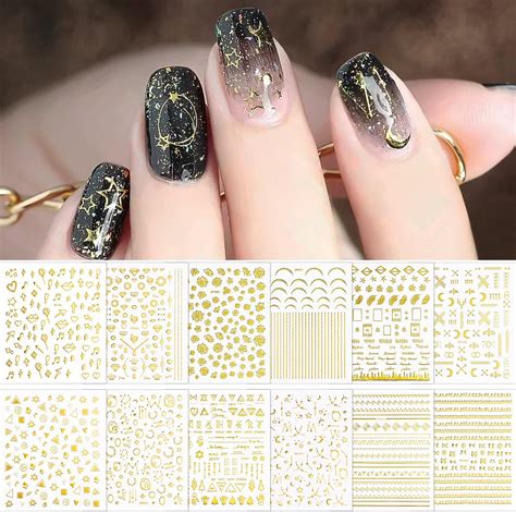 Sheets Gold Nail Stickers Ebanku D Star Moon Gold Nail Sticker