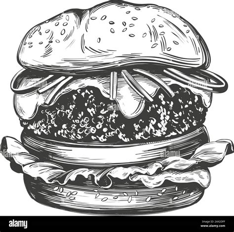 Big Burger Hamburger Hand Drawn Vector Illustration Realistic Sketch