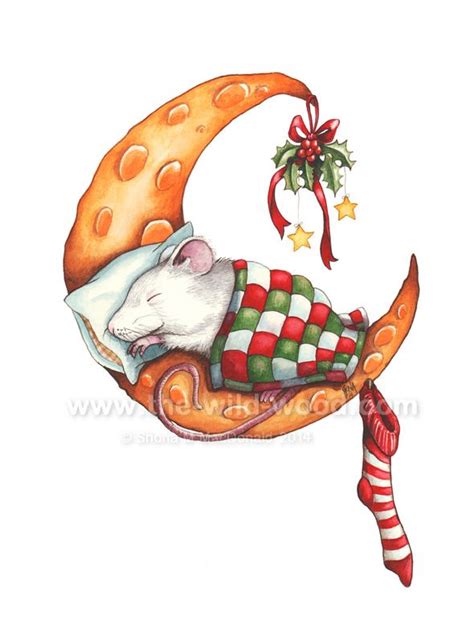 Christmas Moon Mouse Illustration Christmas Illustration Christmas