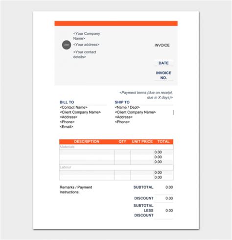 Free Construction Invoice Templates Word Excel Pdf Doc Formats