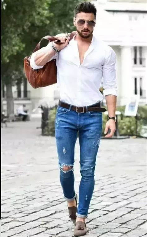 How To Style Mens White Button Up Shirt And Jeans In 2022 Mens Fashion Jeans Mens Fashion