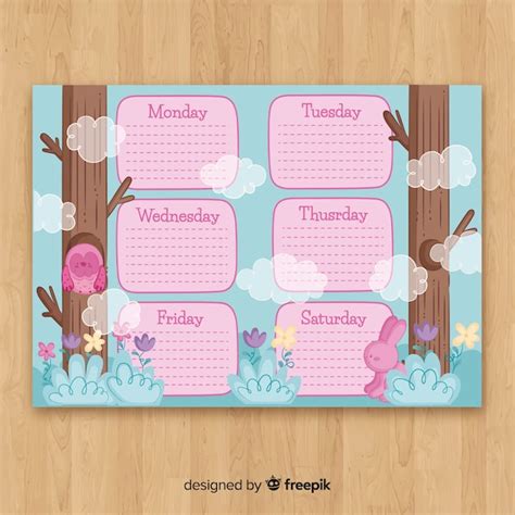 Plantilla Adorable De Horario Semanal Dibujada A Mano Vector Gratis