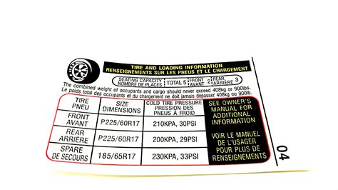 Subaru Forester Engine Decal Tire Information Label Label