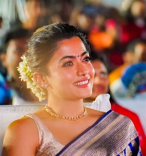 Rashmika Mandanna Aces Her Traditional Look In A Navy Blue Pattu Saree