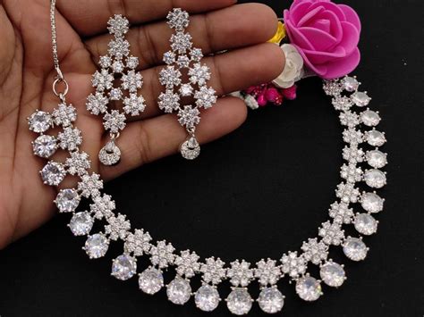 White American Diamond Necklace Set Size Free At Rs 1299 Set In Mumbai