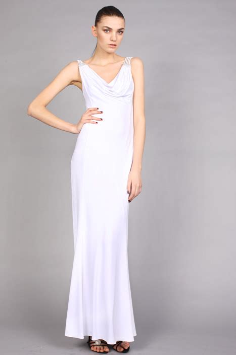 Hot Sale White Sheath Column V Neck Floor Length Chiffon Evening