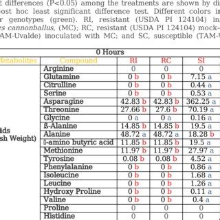 Amino Acids Quantities Measured In Samples Of Treatments Rc And Sc