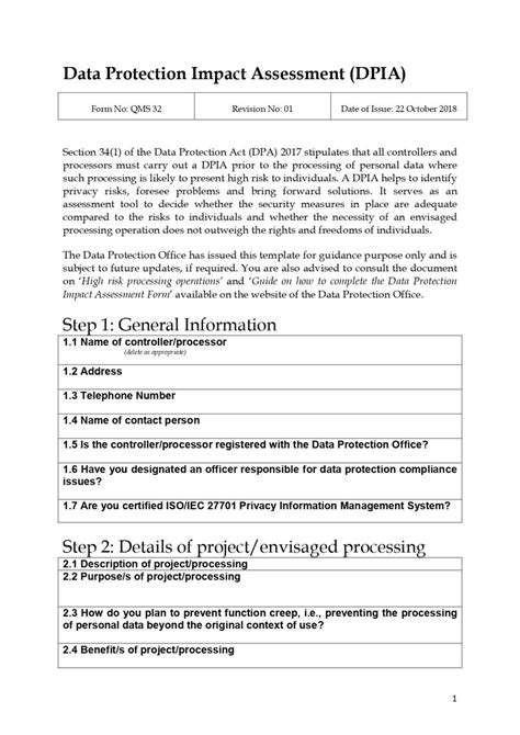 Free Data Protection Impact Assessment DPIA Templates American