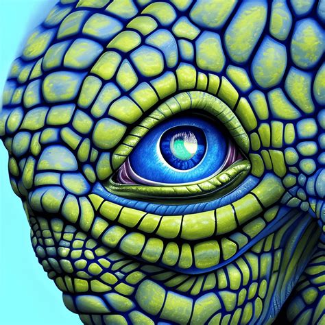 Close Up Extremely Detailed Professional Art Oil Portrait Of Reptilian