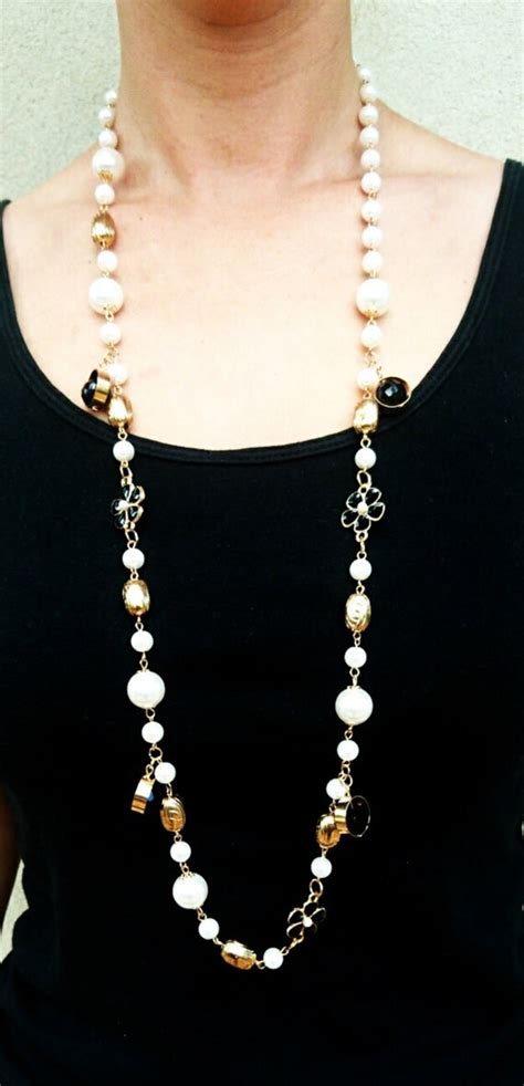 Black Long Pearl Necklace By Trendfinity On Etsy