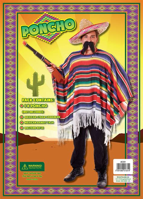 Mens Mexican Poncho Costume Hispanic Wild West Cowboy Bandit Fancy ...