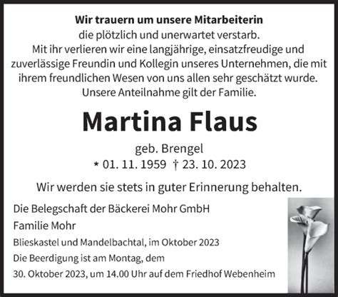 Traueranzeigen Von Martina Flaus Saarbruecker Zeitung Trauer De