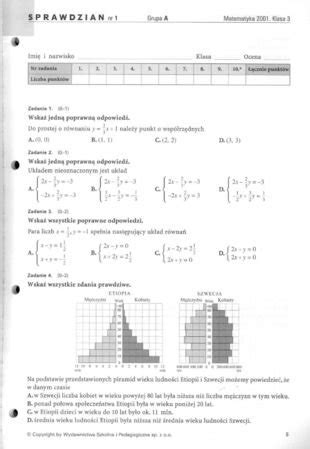 Sprawdziany Matematyka 2001 Klasa 3 Gimnazjum SPRZEDAM Zadania