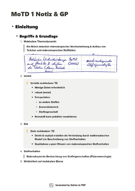 Mo TD 1 Zusammenfassung Molekulare Thermodynamik Studocu