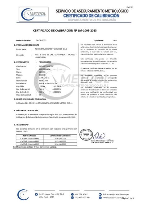 Certificaci N De Tensi Metros Metrol