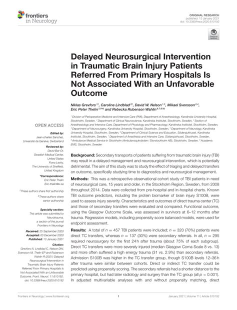 PDF Delayed Neurosurgical Intervention In Traumatic Brain Injury