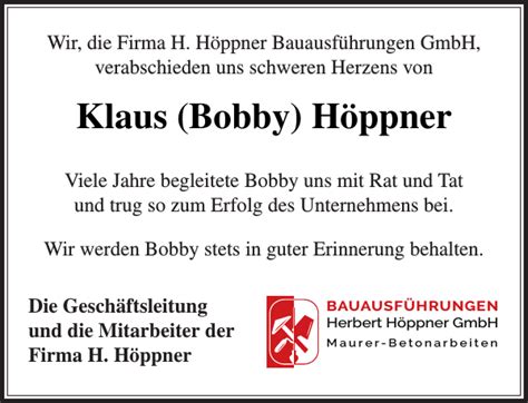 Klaus Bobby H Ppner Gedenken Stormarner Tageblatt