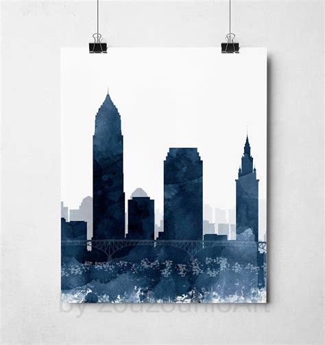 Cleveland Skyline Art Prints Cleveland Set Of 3 Cleveland Etsy