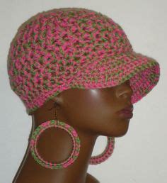 Pink And Green Chunky Crochet Baseball Cap With Earrings By Razonda Lee