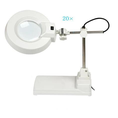 Intbuying 20x Benchtop Magnifier Led Light Cross Holder White Glass Lens Magnifying Lamp