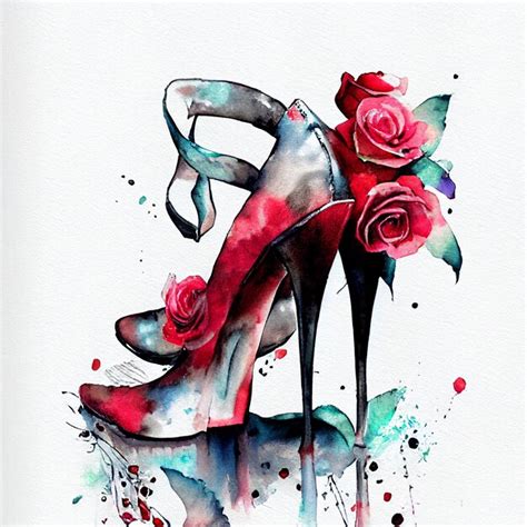 Premium Photo Painting Of A Pair Of High Heeled Shoes With Roses On