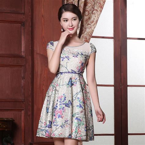 Joyful Butterflies Scoop Neck Cheongsam Qipao Style Dress