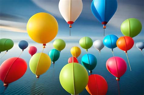 Globos Flotando En El Agua Con Un Cielo Azul Y Un Cielo Azul Foto