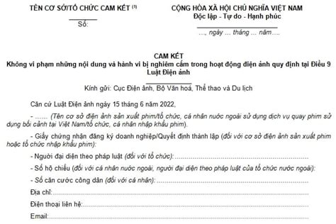 Mẫu cam kết không vi phạm những nội dung và hành vi bị nghiêm cấm trong