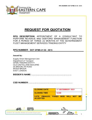 Fillable Online Request For Quotations Rfq Appointment Of A Service