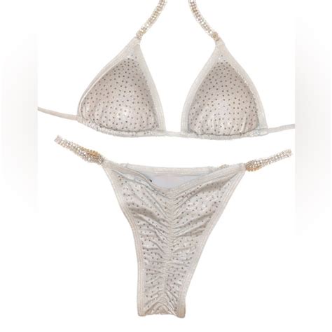 Swim New Goddess White Competition Bikini With Rhinestone Connectors