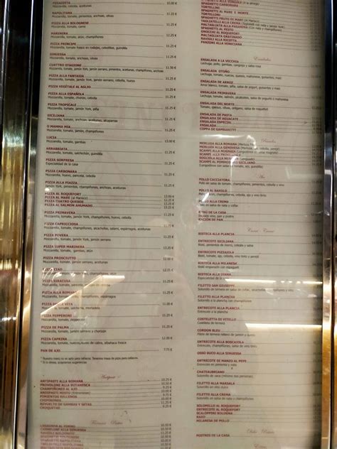 Carta de Restaurante Sinuessa, Betanzos