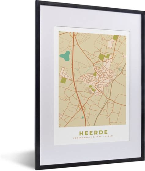 Fotolijst Incl Poster Plattegrond Heerde Kaart Vintage