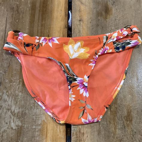 Xhilaration Orange Floral Ring Side Tab Hipster Bikini Bottoms Size XS