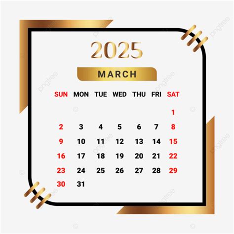 Calendario Del Mes De Marzo De Con Negro Y Dorado Vector Png