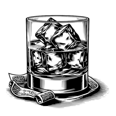 Premium Photo Black And White Silhouette Of A Glass Whisky Scotch On The Rocks