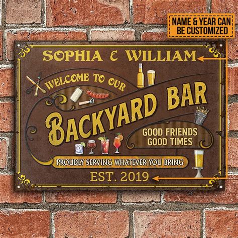 Personalized Backyard Bar Proudly Serving Customized Classic Metal Sig ...