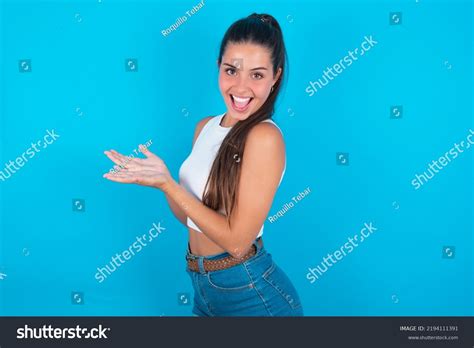 Beautiful Brunette Woman Wearing Withe Tank Stock Photo 2194111391