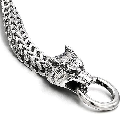 Coolsteelandbeyond Biker Mens Stainless Steel Wolf Head Franco Link