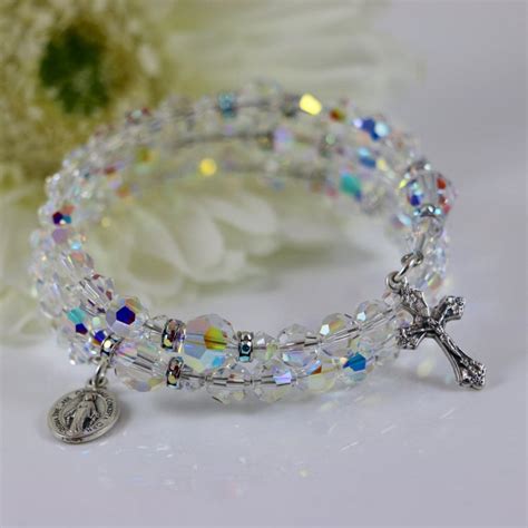 Wrap Rosary Bracelet In Swarovski Ab Crystal And Silver