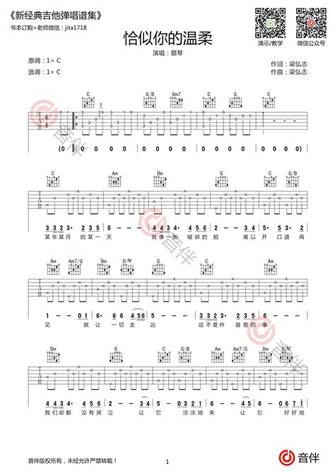 蔡琴 恰似你的温柔吉他谱 C调指法编配简单版音伴