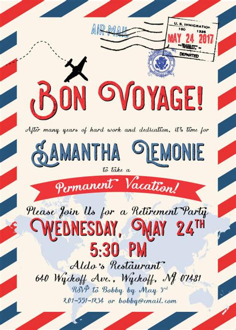 Bon Voyage Retirement Postcard Invitation Retirement Etsy