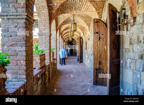 Cloistered Walkway At Castello Di Amorosa A Winery In A Mock Tuscan