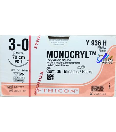 Monocryl 3 0 Aguja Rerverso Cortante Ps 1 38 De 24 Mm Hebra 70 Cms