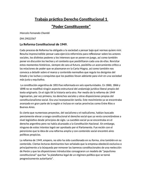 tp reformas constitucionales Trabajo práctico Derecho Constitucional