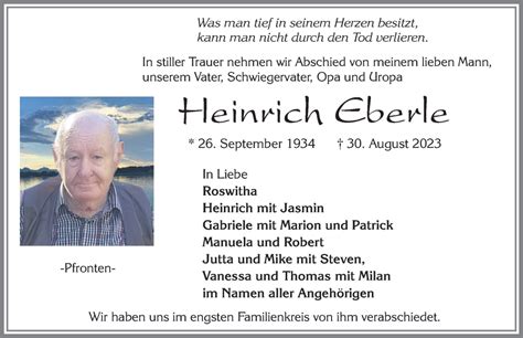 Traueranzeigen von Heinrich Eberle Allgäuer Zeitung