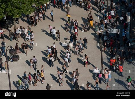 Paris France Overview Aerial Crowd On Busy Street Avenue Champs