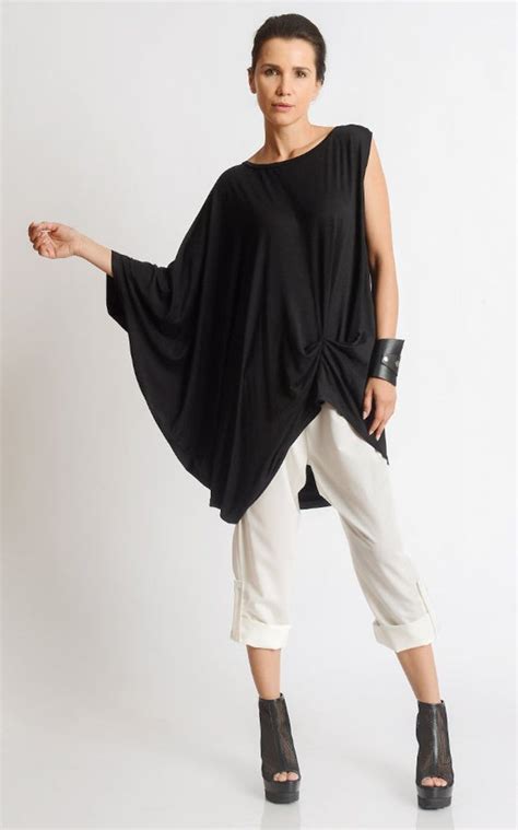 Black Asymmetric Tunic Black Maxi Top Plus Size Tunic Top Extravagant