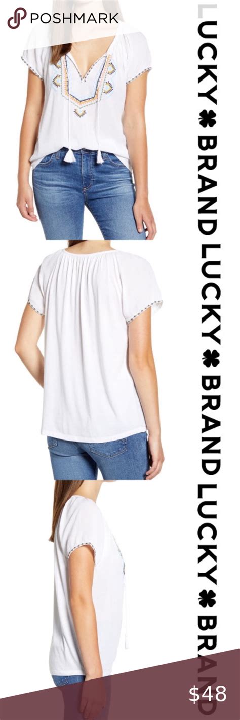 Lucky Brand Embroidered Short Sleeve Top Size Xl Short Sleeves Tops