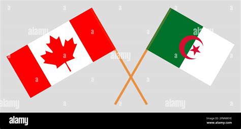 Crossed Flags Of Algeria And Canada Official Colors Correct Proportion Vector Illustration