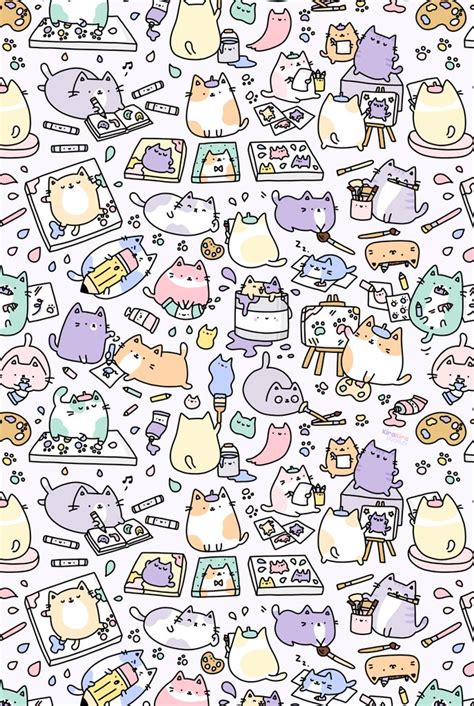 Artsy Cats Kawaii Kitty Doodle Art Print Cat Doodle Doodle Art Doodle Drawings